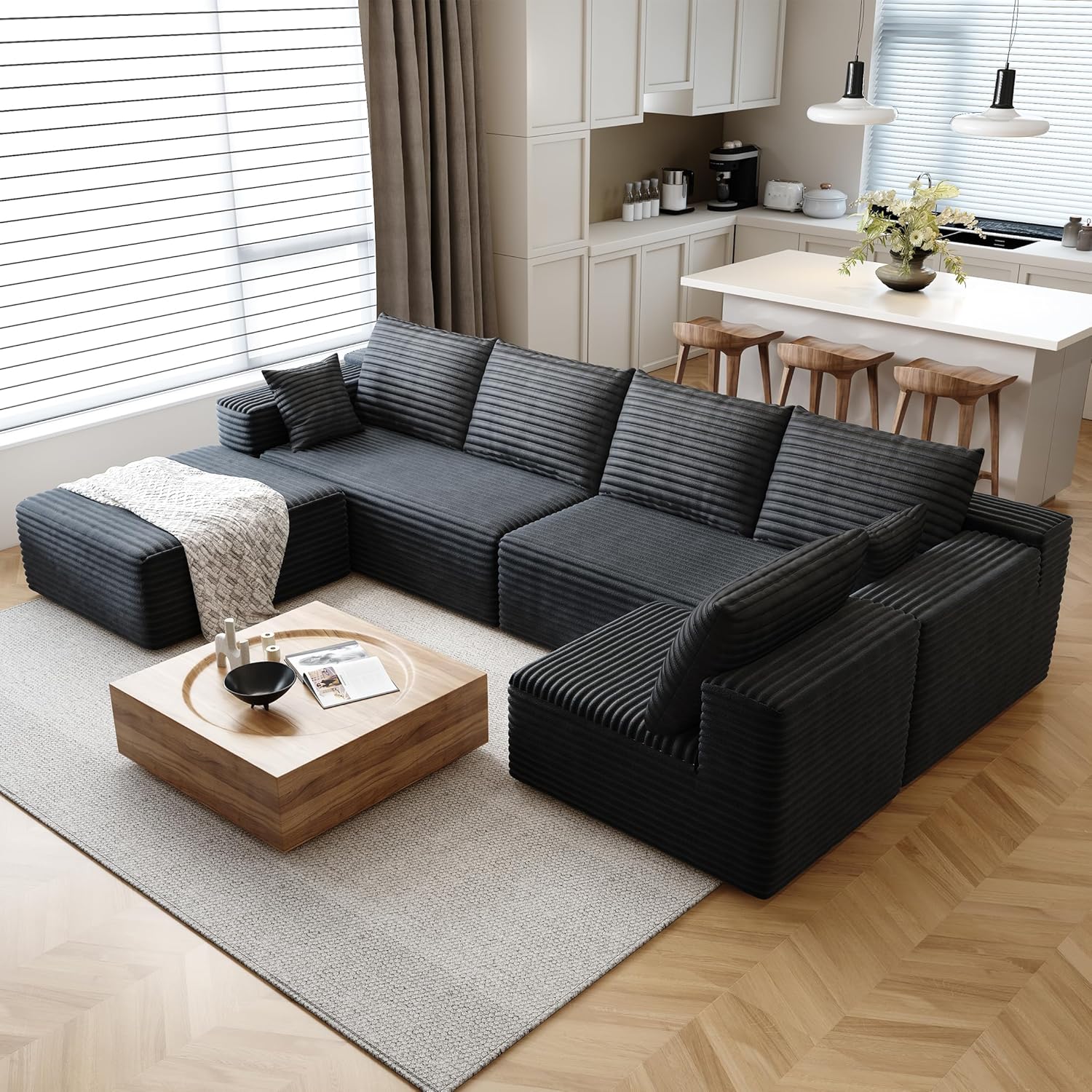 Recliner Sofa Cover - Sectionele bank in wolkstijl, met corduroy