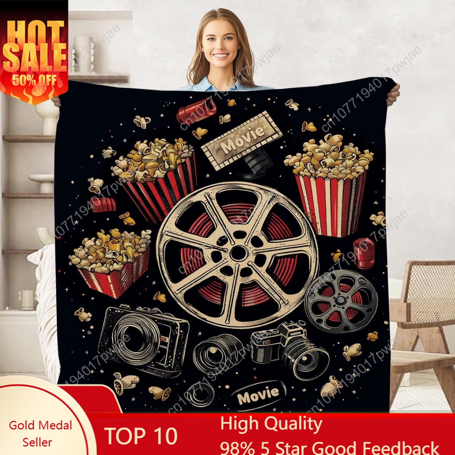 Home Cinema Kids - Movie Ticket Popcorn Gooi Deken voor