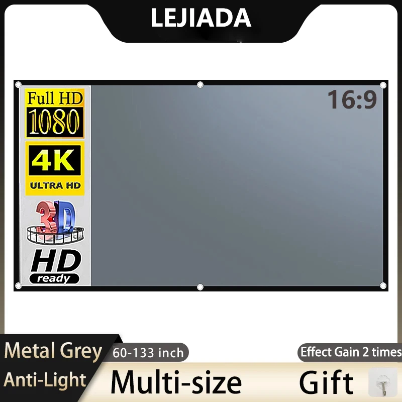 Home Cinema Blanc - LEJIADA projectorscherm 60-133 inch metaalgrijs anti-licht