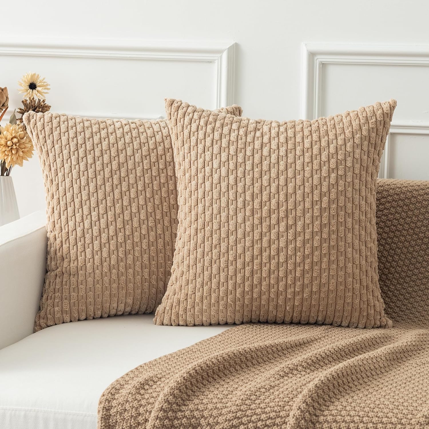 Recliner Sofa Cover - 40/45/55x55cm Kussenhoes Corduroy Kussensloop Kaki Gestreepte