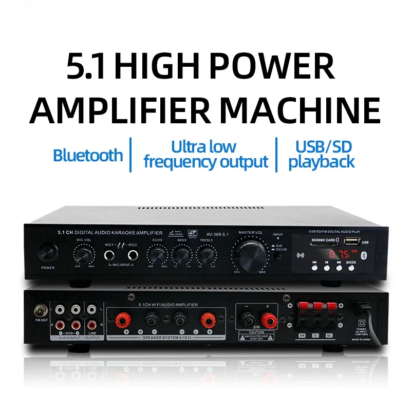Home Cinema Receiver - AV-369BT Bluetooth 5.1 Geluidsluidspreker AMP, Stereo