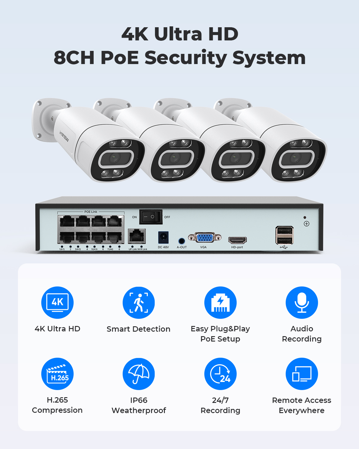 H.View 4K 5Mp 8Mp PoE CCTV bev - Home Cinema System recensie en prijs